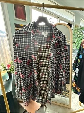 BDG Dani Embroidered Oversized Flannel Shirt
